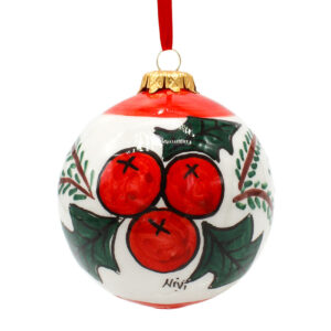 Pallina di Natale in Ceramica Dipinta a Mano - Bacche Natalizie