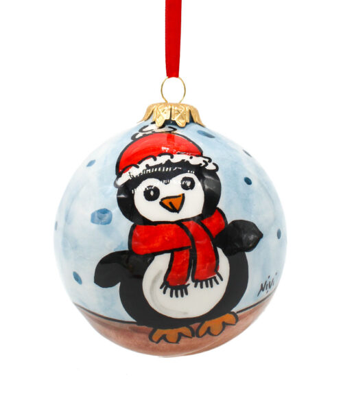 Pallina di Natale in Ceramica Dipinta a Mano - Pinguino