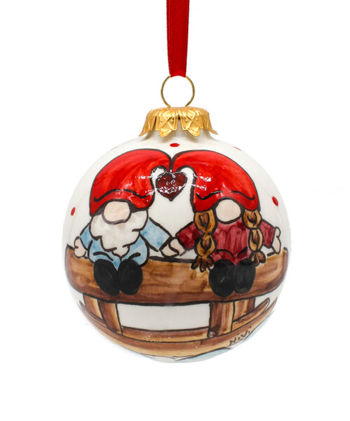 Pallina di Natale in Ceramica Dipinta a Mano - Coppia di Elfi