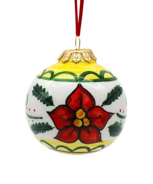 Pallina di Natale in Ceramica Dipinta a Mano - Fiore di Natale