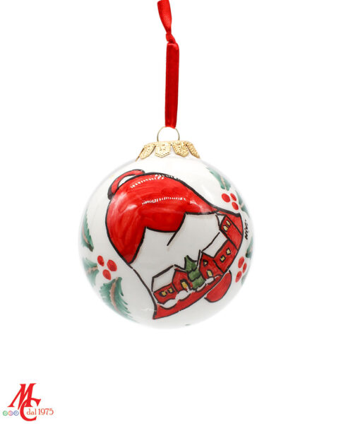 Pallina di Natale in Ceramica Dipinta a Mano - Paesaggio Natalizio in Campana