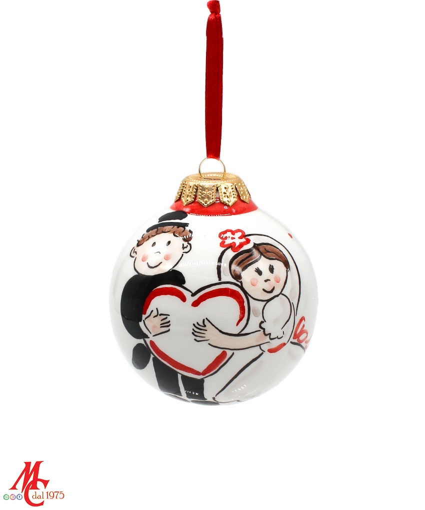 Pallina di Natale in Ceramica Dipinta a Mano - Coppia Sposi
