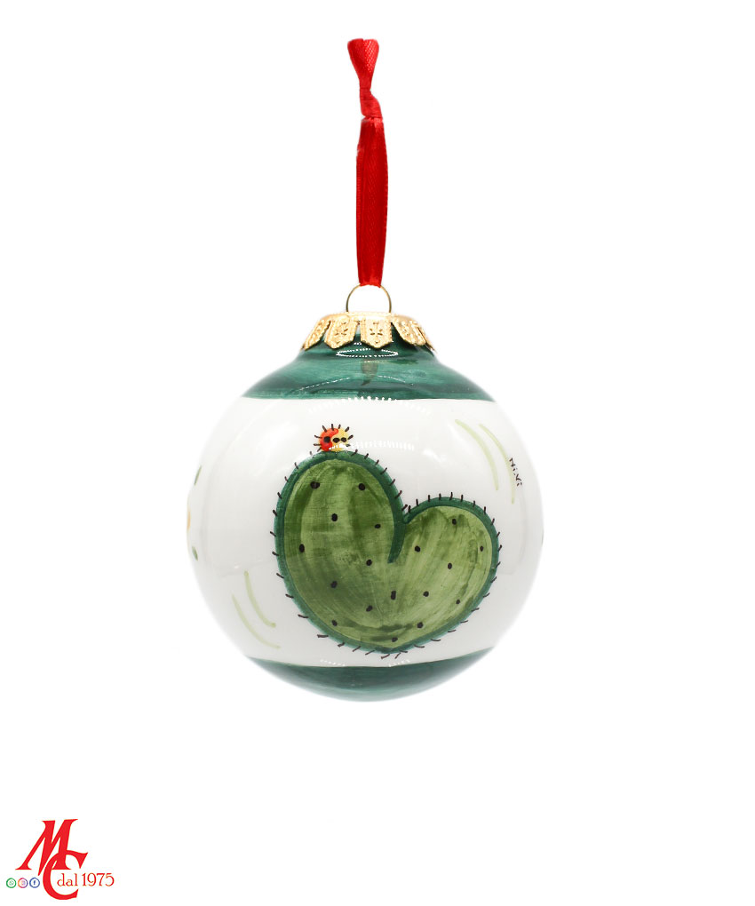 Pallina di Natale in Ceramica Dipinta a Mano - Fichi d'India