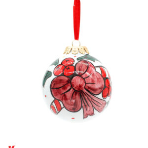 Pallina di Natale in Ceramica Dipinta a Mano - Fiocco Natalizio