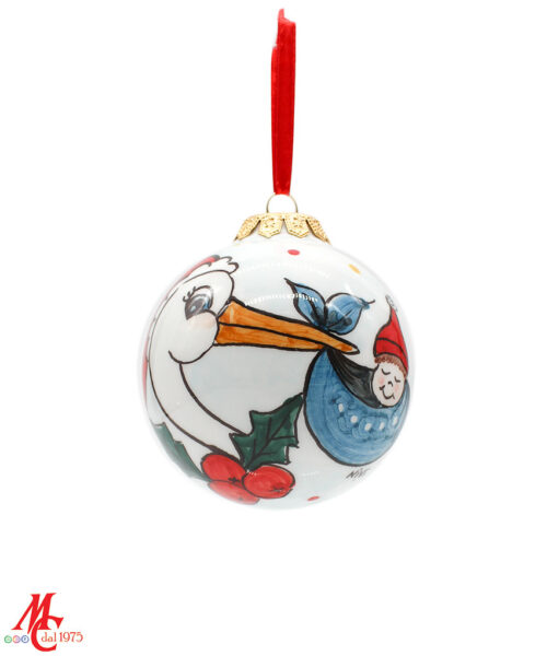Pallina di Natale in Ceramica Dipinta a Mano - Fiocco Natalizio