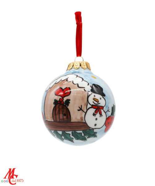 Pallina di Natale in Ceramica Dipinta a Mano - Pupazzo di Neve