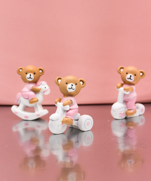 RF-C6077-R – Bomboniera Orsetti Statuina Rosa 6 cm – 3 Modelli Assortiti