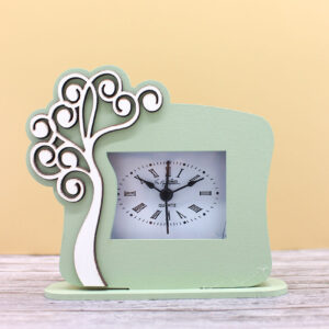 Bomboniera Orologio Albero della Vita in Legno – Verde Salvia – 12 × 12 cm