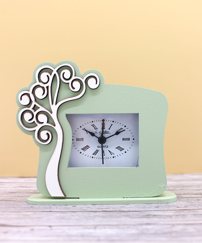 Bomboniera Orologio Albero della Vita in Legno – Verde Salvia – 12 × 12 cm