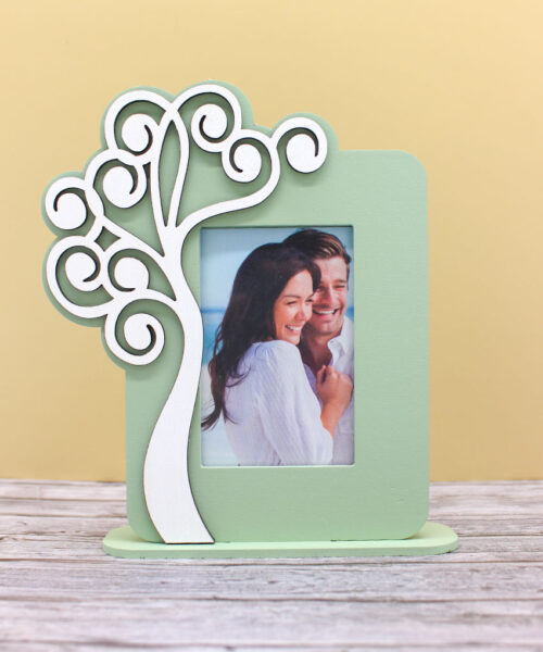 Bomboniera Portafoto Albero della Vita in Legno – Verde Salvia – 12 × 16 cm