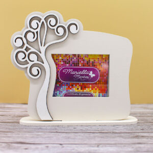 Bomboniera Portafoto Albero della Vita in Legno – Colore Sabbia – 12 × 12 cm