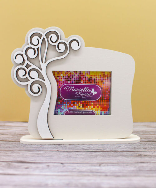 Bomboniera Portafoto Albero della Vita in Legno – Colore Sabbia – 12 × 12 cm
