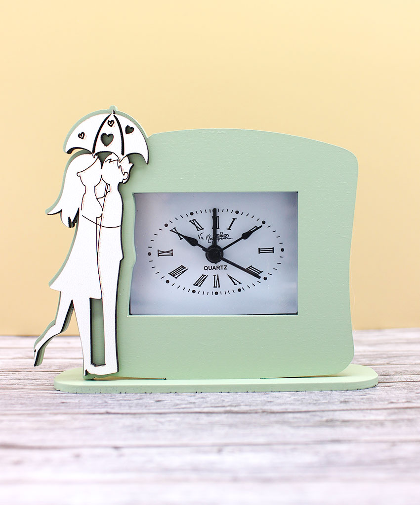 Bomboniera Orologio Coppia sotto Ombrello Verde Salvia 12×10 cm