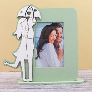 Bomboniera Portafoto Coppia sotto Ombrello Verde Salvia 13×14 cm