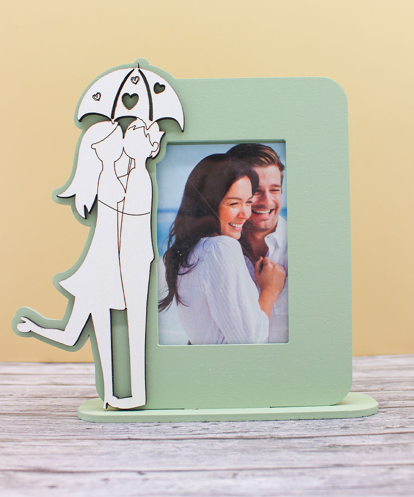 Bomboniera Portafoto Coppia sotto Ombrello Verde Salvia 13×14 cm