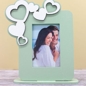 Bomboniera Portafoto Cuori Verde Salvia 13×16 cm