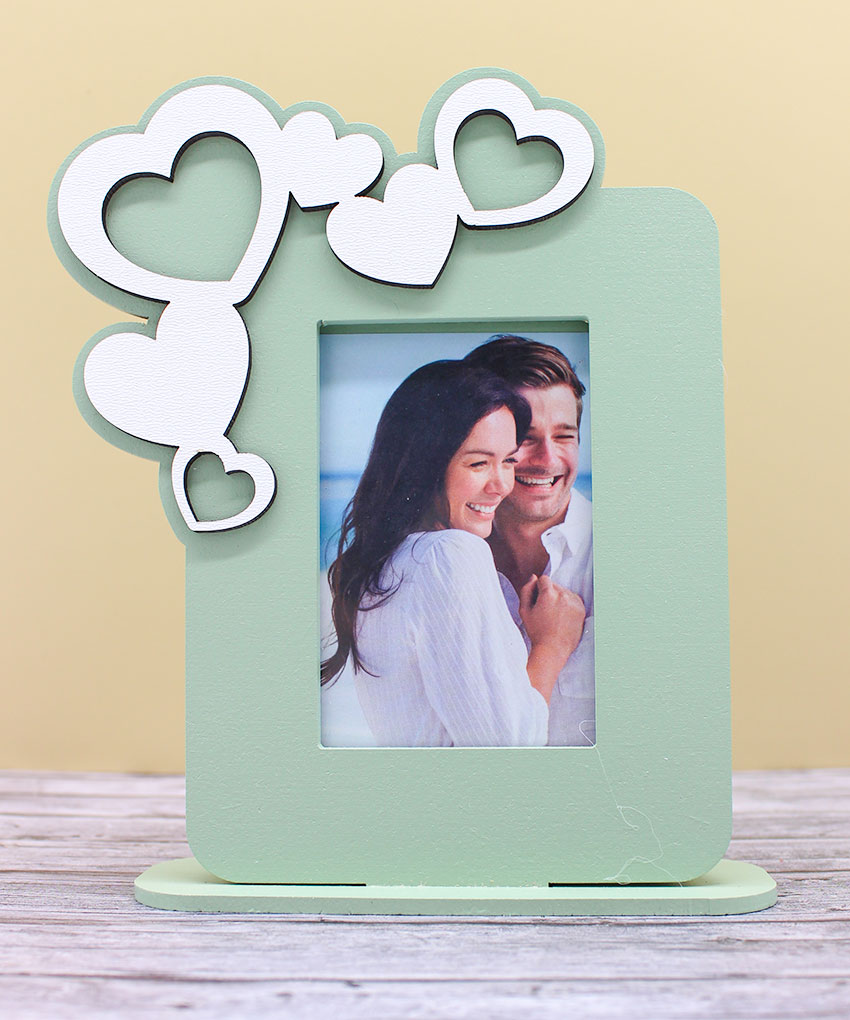 Bomboniera Portafoto Cuori Verde Salvia 13×16 cm