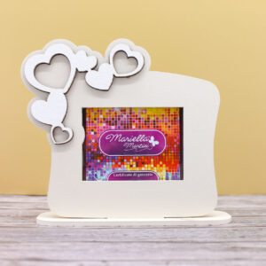 Bomboniera Portafoto con Cuori – Colore Sabbia – 12 × 12 cm