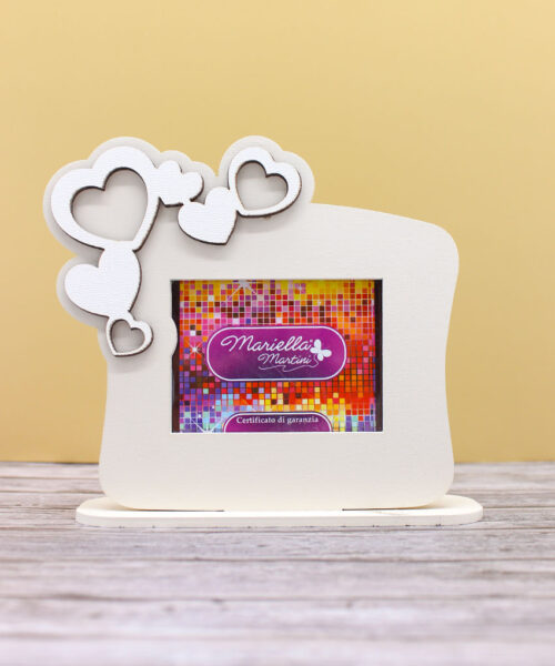 Bomboniera Portafoto con Cuori – Colore Sabbia – 12 × 12 cm