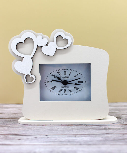 Bomboniera Orologio con Cuori – Colore Sabbia – 12 × 12 cm