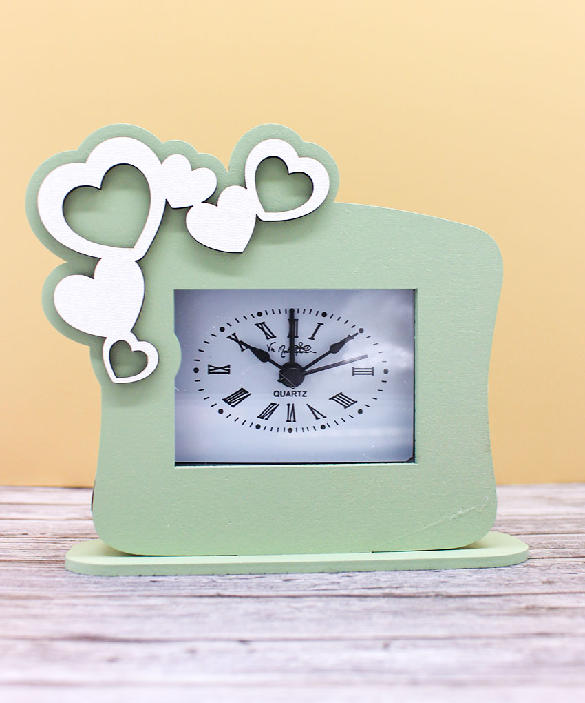 Bomboniera Orologio Cuori Verde Salvia 12×12 cm