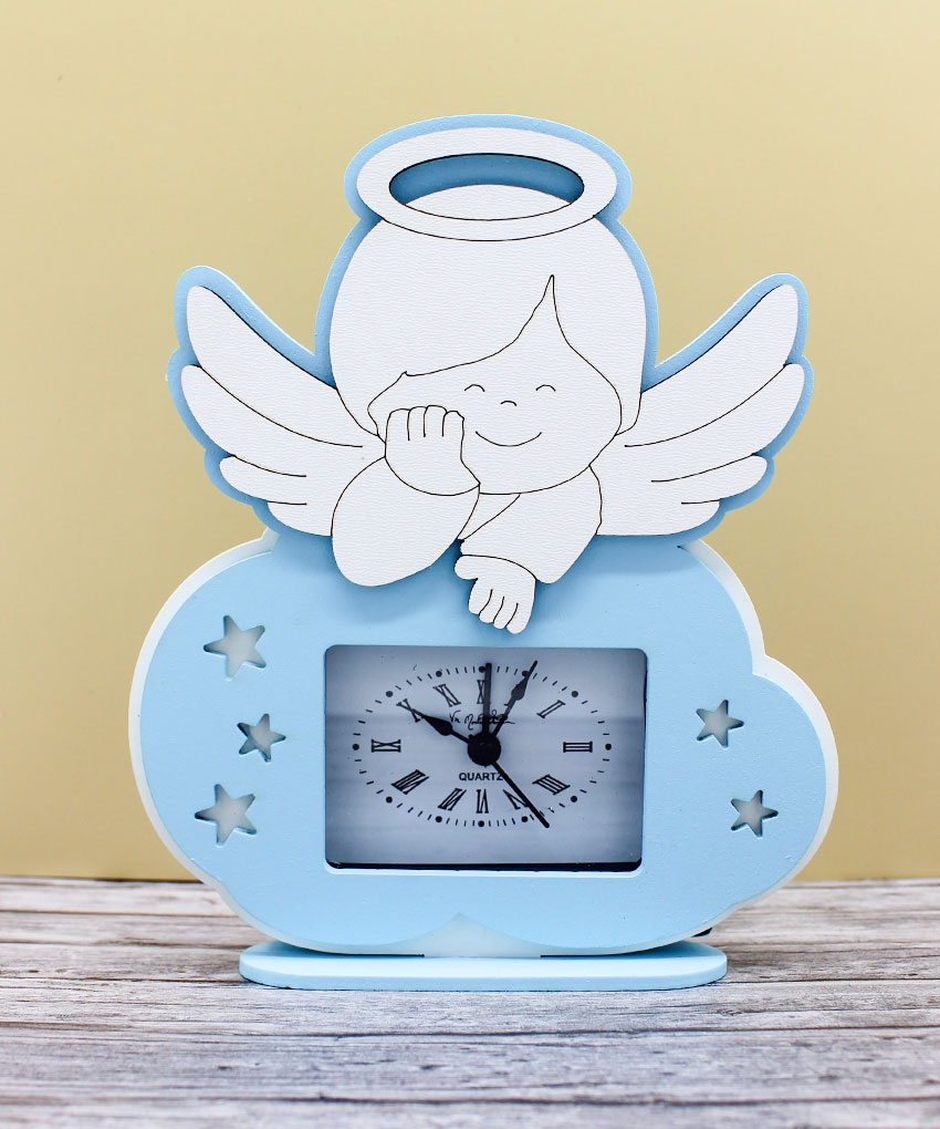 Bomboniera Orologio Angioletto Azzurro 14×17 cm