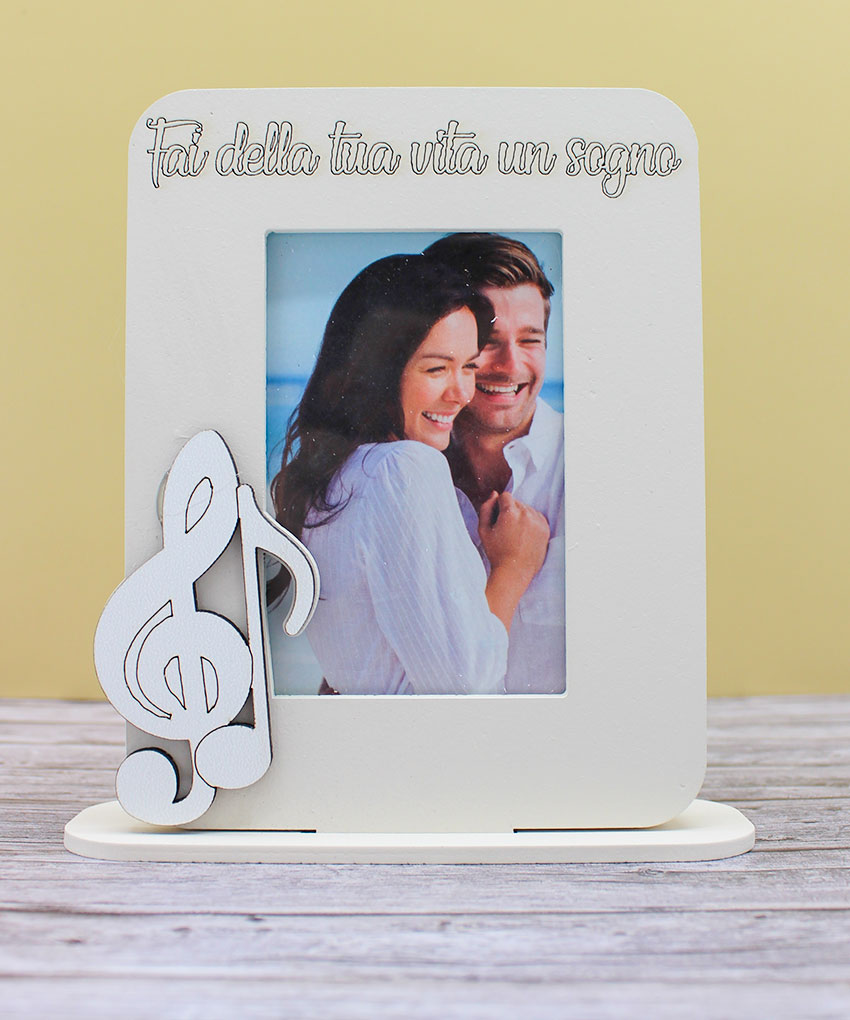 Bomboniera Portafoto Tema Musica Chiave di Violino Sabbia 10x13 cm