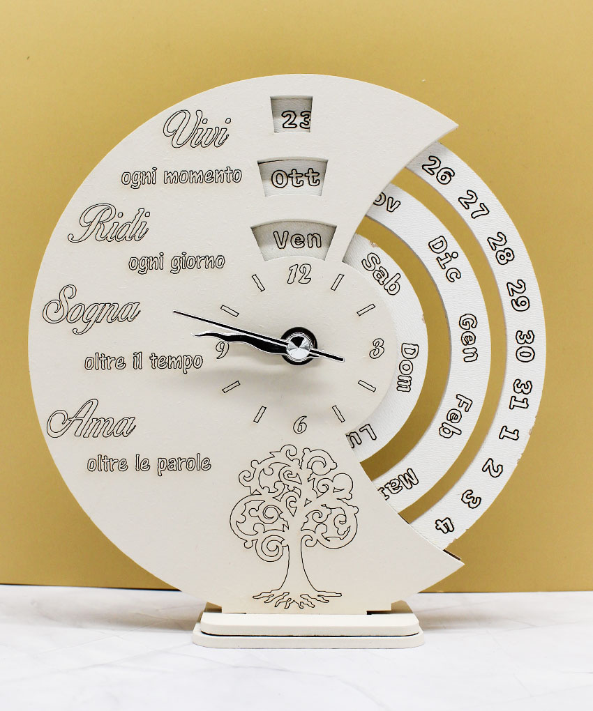 Bomboniera Datario con Albero della Vita e Frase Romantica colore Sabbia – 16 × 17 cm