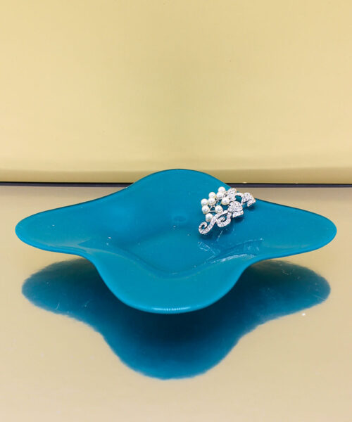 Bomboniera Svuotatasche con Applicazione Perline e Strass colore Ottanio