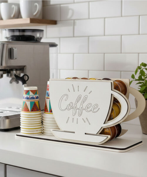 Bomboniera Porta Cialde e Bicchierini Caffè a Forma di Tazzina Grande colore Sabbia