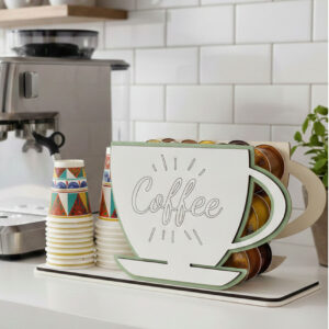 Porta Cialde e Bicchierini Caffè a Forma di Tazzina Grande colore Verde Salvia – 24 × 13 cm