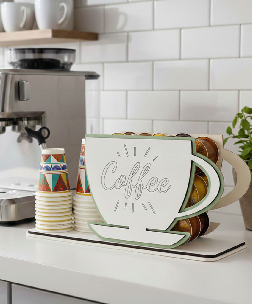 Porta Cialde e Bicchierini Caffè a Forma di Tazzina Grande colore Verde Salvia – 24 × 13 cm