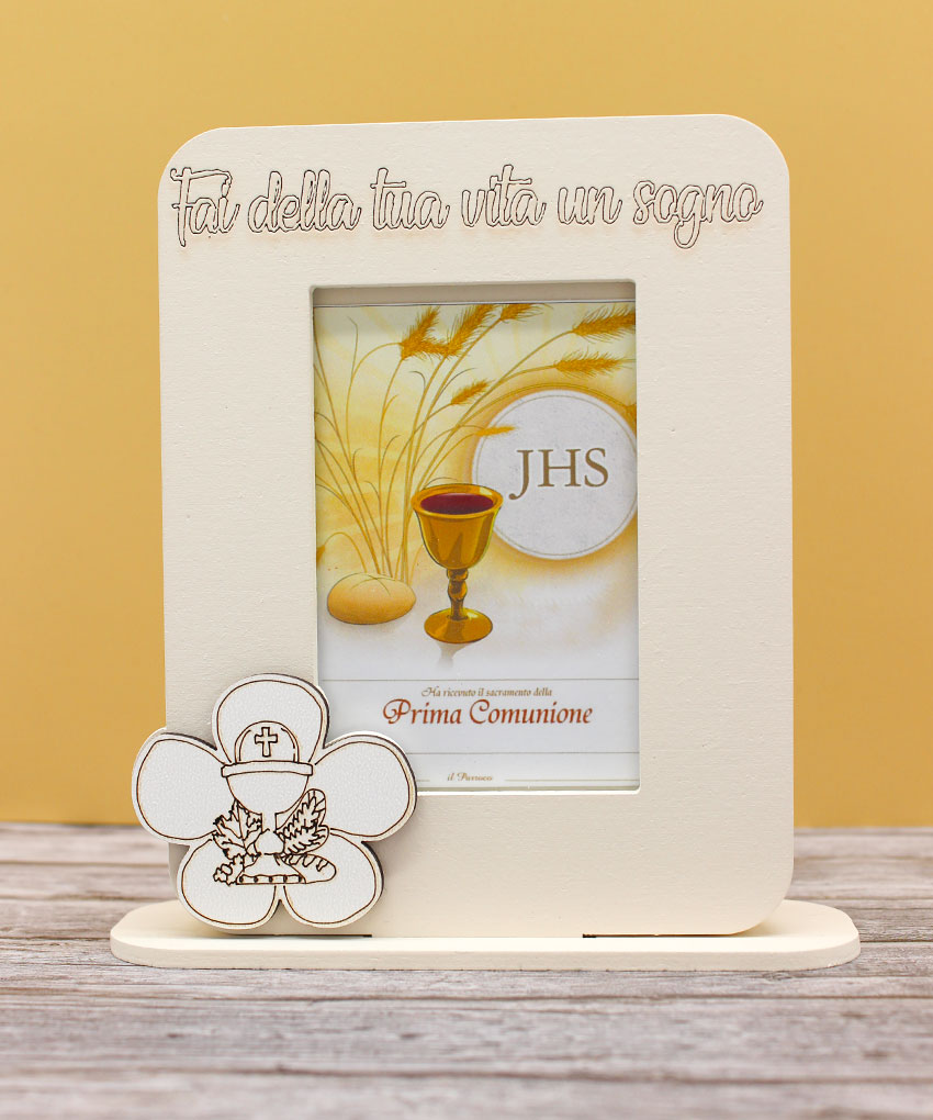 CR6079-S – Bomboniera Portafoto Comunione con Calice colore Sabbia – 12 × 19 cm