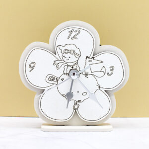 CR6092-S – Bomboniera Orologio Piccolo Principe a forma di fiore in legno intagliato colore Sabbia – 10 × 10 cm