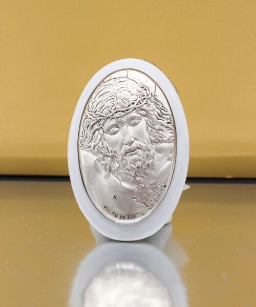 Bomboniera Icona Gesù in Argento su Base in Porcellana Bianca – h 7,5 cm