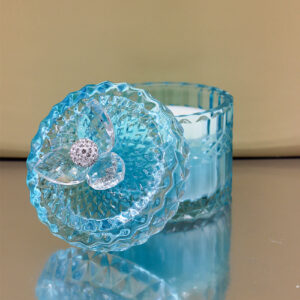 Bomboniera Candela con Contenitore in Vetro Tondo e Fiore in Cristallo