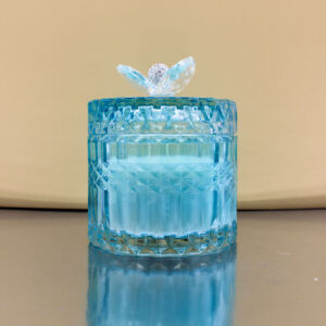 Bomboniera Candela con Contenitore in Vetro Tondo e Fiore in Cristallo