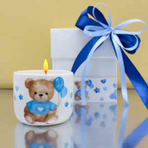 CANDELA ORSETTO BALLOON CIELO IN PORCELLANA 6x5 – Bomboniera Completa di Confezione