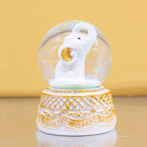 Bomboniera Palla di Neve Snowglobe con Elefantino Bianco e Oro