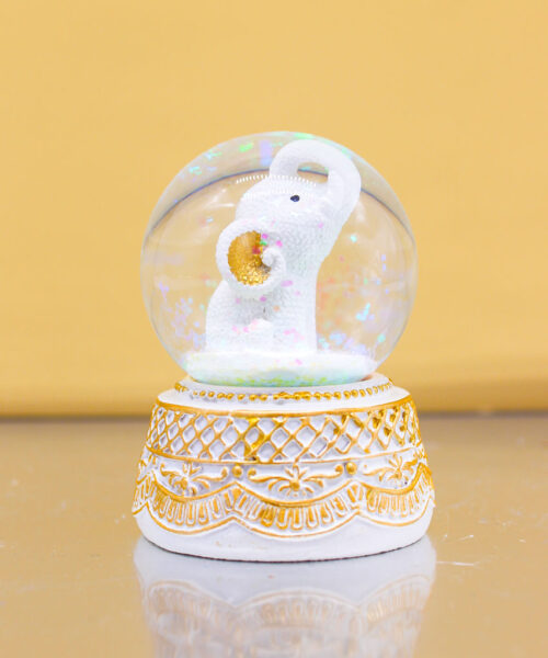 Bomboniera Palla di Neve Snowglobe con Elefantino Bianco e Oro