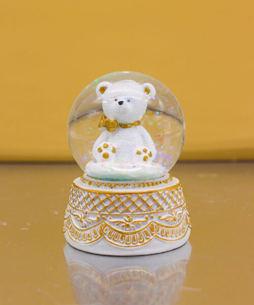 Bomboniera Palla di Neve Snowglobe con Orsetta Bianco e Oro