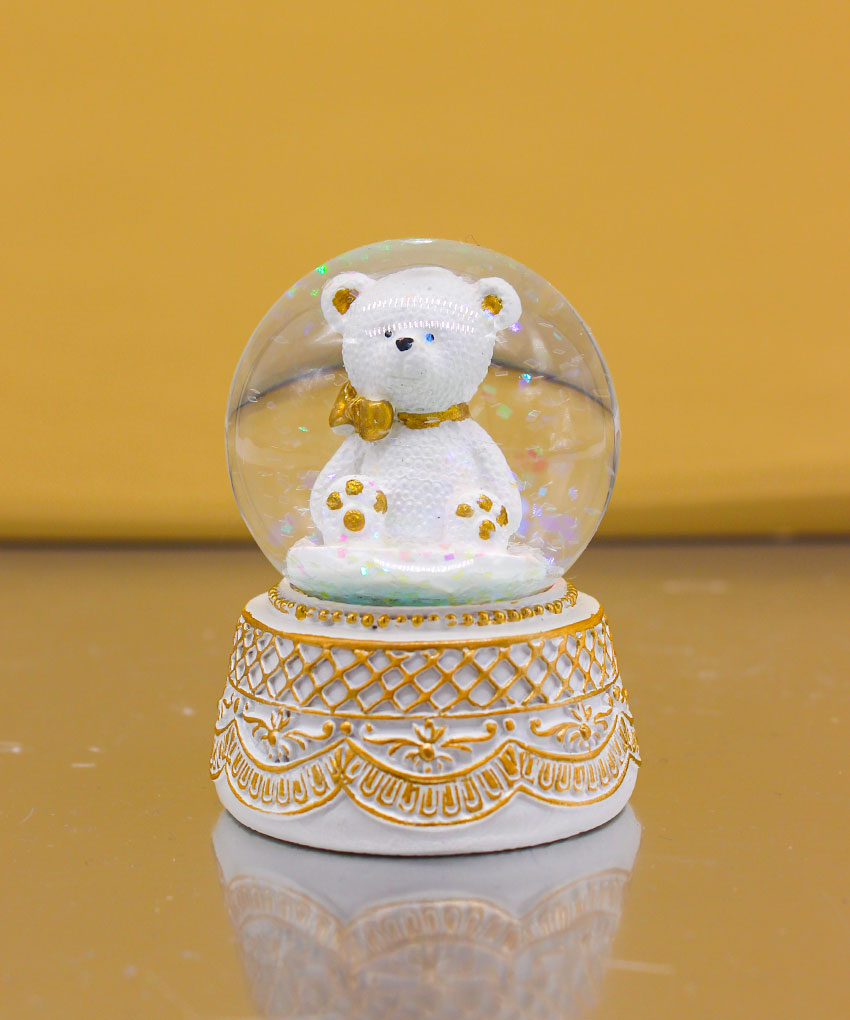 Bomboniera Palla di Neve Snowglobe con Orsetta Bianco e Oro