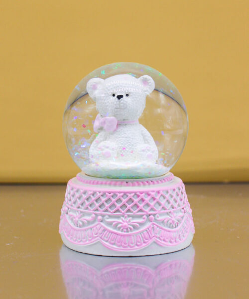 Bomboniera Palla di Neve Snowglobe con Orsetta Rosa – 7 cm