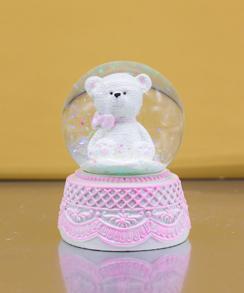 Bomboniera Palla di Neve Snowglobe con Orsetta Rosa – 7 cm
