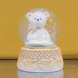 Bomboniera Palla di Neve Snowglobe con Orsetta Bianco e Tortora