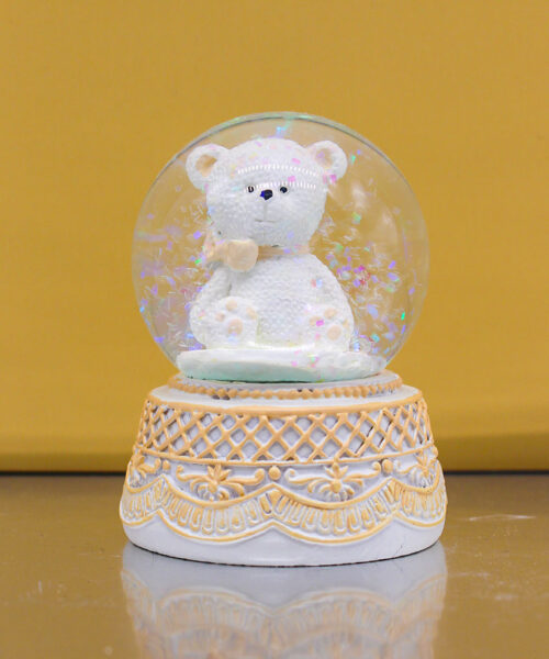 Bomboniera Palla di Neve Snowglobe con Orsetta Bianco e Tortora