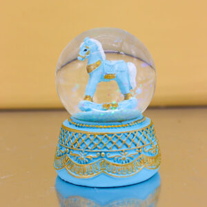 Bomboniera Palla di Neve Snowglobe con Cavalluccio Celeste e Oro