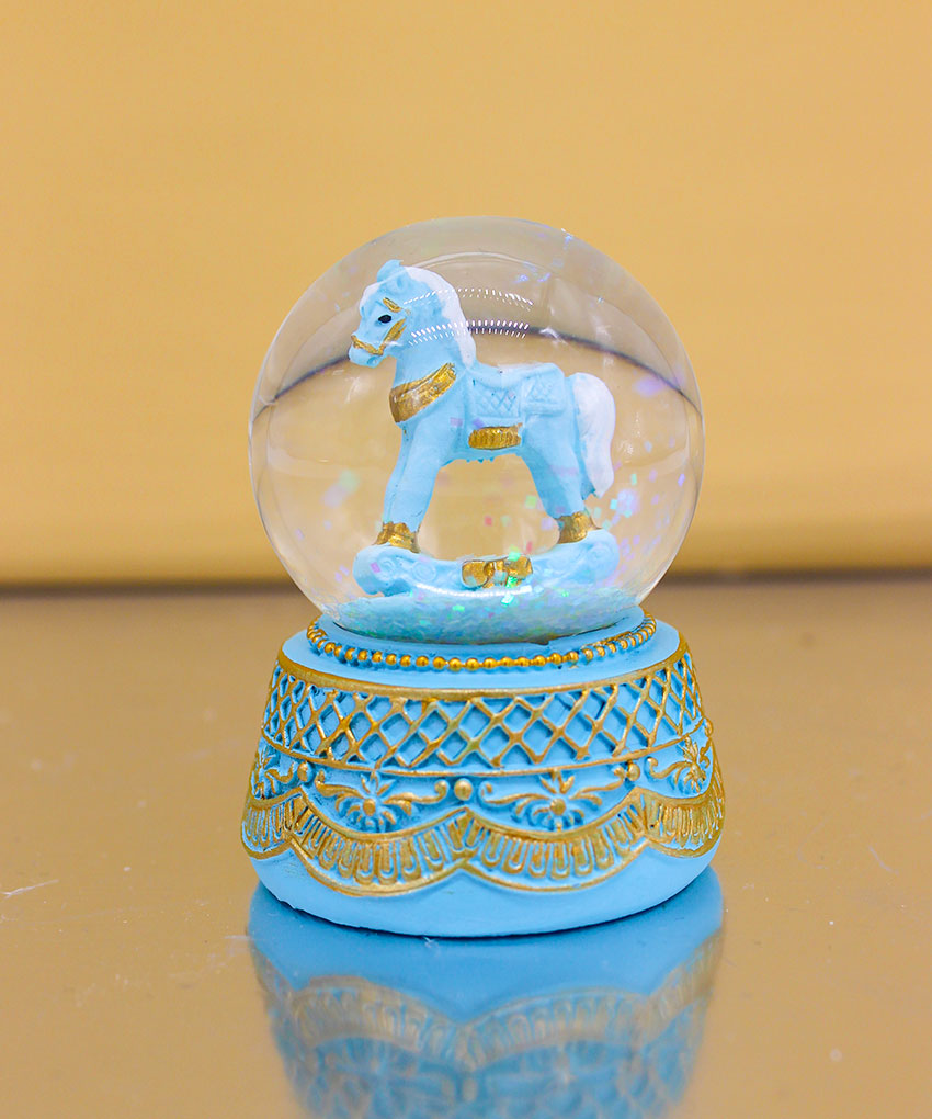Bomboniera Palla di Neve Snowglobe con Cavalluccio Celeste e Oro