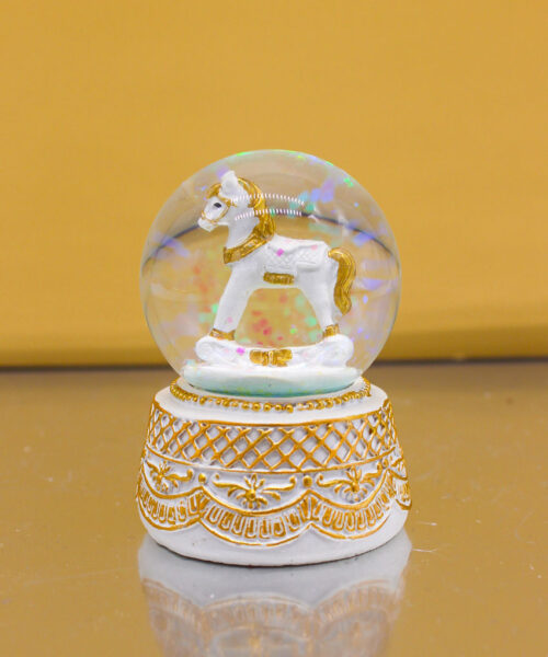 Bomboniera Palla di Neve Snowglobe con Cavalluccio Bianco e Oro