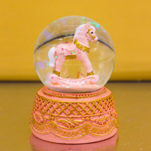 Bomboniera Palla di Neve Snowglobe con Cavalluccio Rosa e Oro
